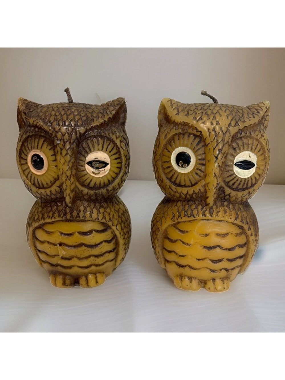 Vintage 1970s Animal Delights Hand Painted Owl Candles 5" Unburned Set of 2